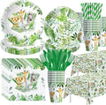 Safari Birthday Decorations Tableware - Jungle Theme Party Supplies Include Plates, Cups, Napkin, Cutlery, Tablecloth, Straws, Animal Safari Jungle Birthday Baby Shower Decorations | Serve 24