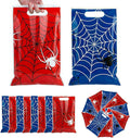 Xyinxy 40Pcs Spider Web Party Favor Bags, Red & Blue Cartoon Plastic Goodie Candy Bags for Party Supplies, Spider Treat Cookie Gift Bags with Handles for Birthday Party Theme