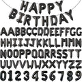 75pcs 16" Happy Birthday Balloon Banner, Black Balloons Letters, Personalized Mylar Foil Birthday Decorations includes 2 Sets A- Z, 1 set Number 0-9 "HAPPY BIRTHDAY" letters