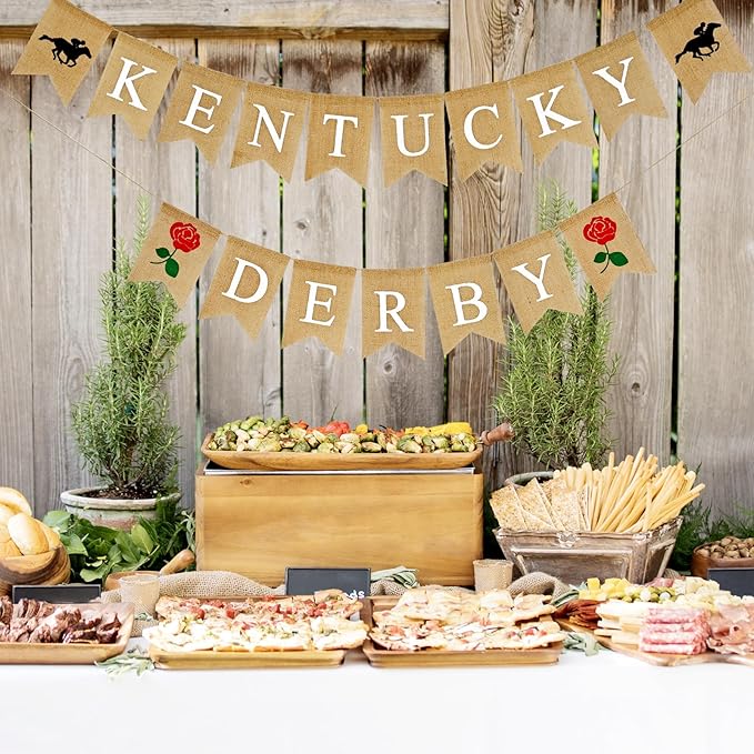Kentucky Derby Burlap Banner Horse Race with Rose Kentucky Derby Party Decorations Photo Booth Backdrop