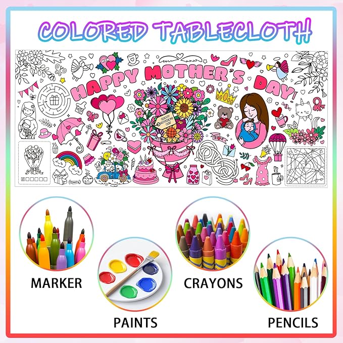 Mother's Day Giant Coloring Poster for Kids,30x72Inch Birthday Gift Drawing Paper Coloring Tablecloth DIY Art Crafts Mat,for Kids Party Mother's Day Themed Activity Wall Home Classroom Party Suppiles