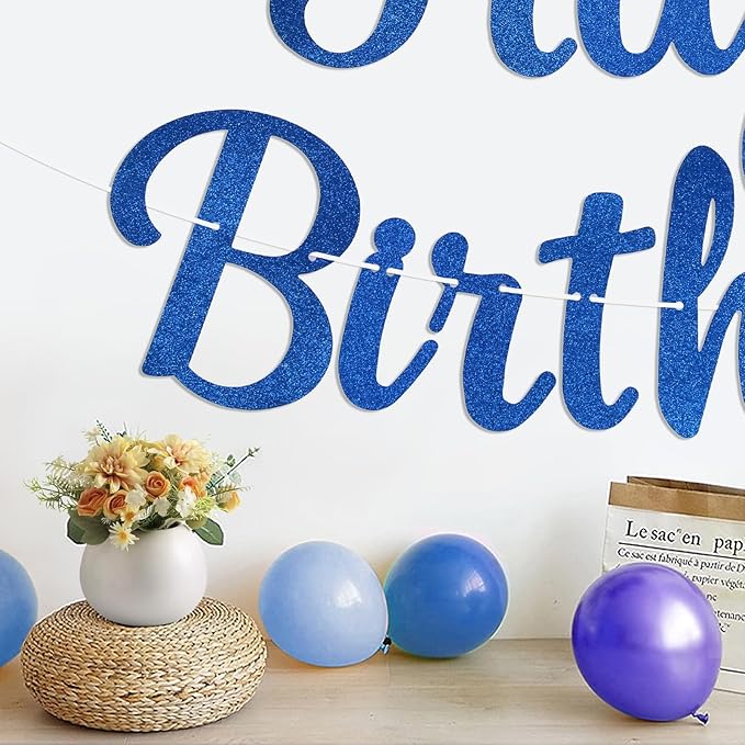 Pre-Strung Happy Birthday Banner, NO DIY Birthday Decorations with Circle Dot Garland，Happy Birthday Party Decorations for Women Men Girls Boys (Blue)