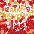 Happy Anniversary Decorations with Gold Happy Anniversary Banner, Red Heart Balloons, Love Balloon, Silk Rose Petals and Heart Hanging Decor for Valentines Day, Wedding, Bridal Shower Decorations