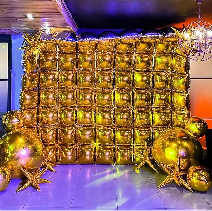 Metallic Gold Double Sided Square Foil Balloons Wall,19 Inches Chrome Foil Balloons Tunnel Arch Kit for Bachelorette,Anniversary,Graduation,Wedding,Birthday Party Background Decoration