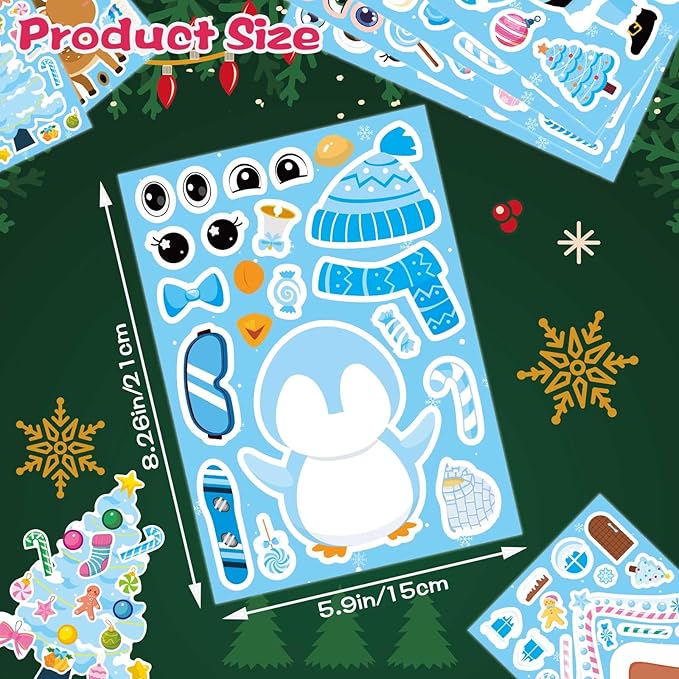 32 Sheets Make Your Own Christmas Stickers, Winter Stickers for Kids, Make a Face Sticker, Winter Holiday GIF, Xmas Party Favor Supplies Christmas Stocking Stuffer Gifts