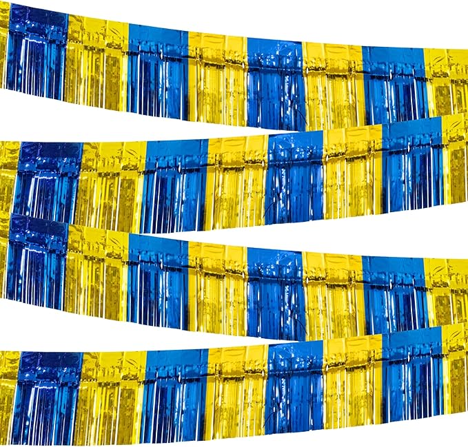 4 Pack 10 Feet Graduation Parade Floats Foil, Royal Blue Gold Fringe Garland Tinsel Streamers Banner Fringe Curtain Banner for Graduation Homecoming Birthday Party Decorations (Royal Blue, Gold)