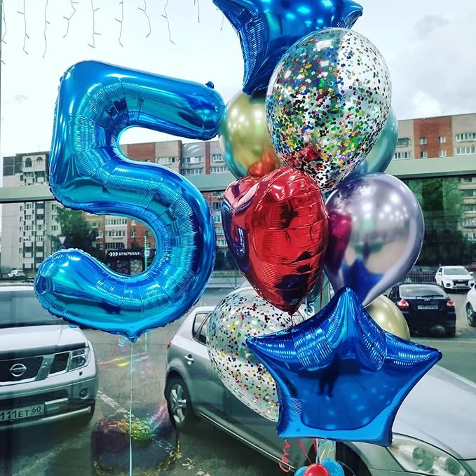 40 Inch Blue Number Balloon 7, Large Number Foil Balloons Mylar for Girl Boy Birthday Party Celebration Decorations Supplies, Digital Balloons for Wedding Anniversary Events Decorations