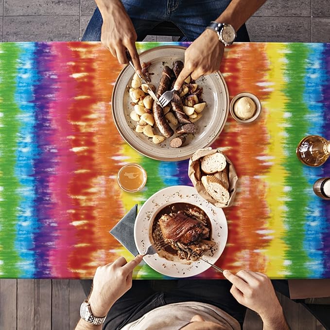 Iceyyyy 6 Pcs Tie Dye Tablecover - 54" x 108" Tie Dye Theme Rainbow Table Cloth Colorful Tablecover for Tie Dyes Themed Party Decorations