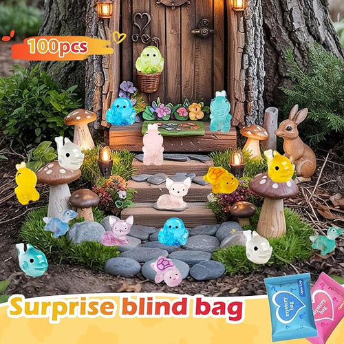 100 Pcs Blind Bags Mystery Mini Resin Animals Glow in the Dark Figurines, Mini Figures Mystery Bag for DIY Crafts, Fairy Garden Decor, Dollhouse Accessories, Party Favors, for Kids