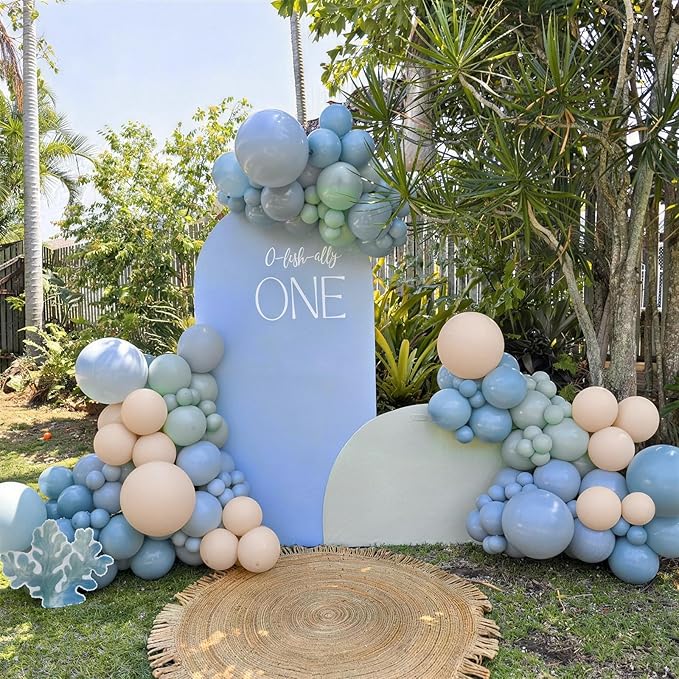 Dusty Blue Sage Green Balloons Garland Arch Kit, 117 Pcs Double Stuffed Fog Blue Light Blue Green Sand White Balloons for Baby Shower Bridal Shower Birthday Wedding Anniversary Ocean Party Decorations