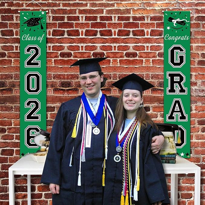 DAZONGE Green Graduation Decorations 2026 - Class of 2026 Porch Banner for Party Supplies - 2026 Graduation Party Decorations for Any Schools or Grades