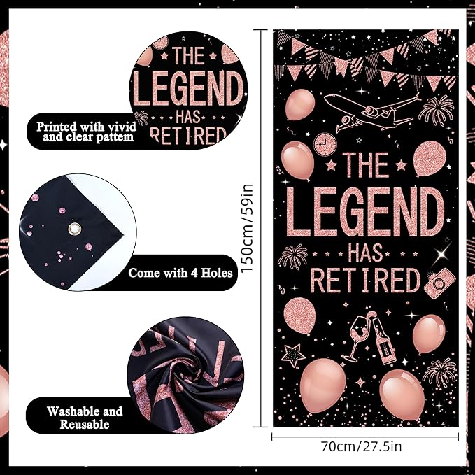 Roetyce Retirement Party Decorations Women, Blue and Pink Happy Retirement Banner Balloons Hanging Swirls Kit, Rose Gold Lengend Has Retired Backdrop for Coworker, Office Retired Party Supplies