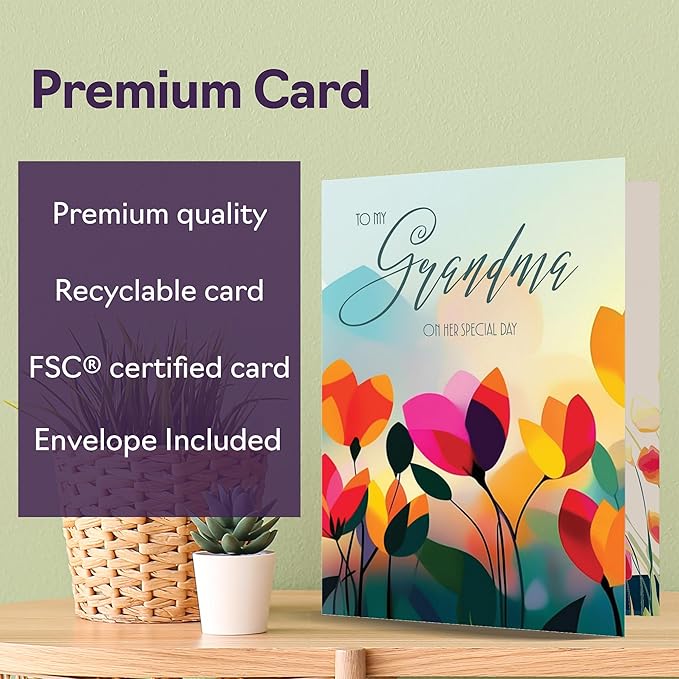 Grandma Birthday Card - Vibrant Summer Flowers - Vivid Happy Birthday Card for Grandma from Granddaughter Grandson, A5 Female Floral Bday Golden Greeting Cards