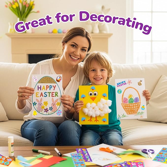 ArtCreativity 1000+ Easter Stickers for Kids with 100 Stickers Sheets, Made in USA Assorted Vibrant Colors and Designs, Easter Basket Stuffers, Fillers Party Favors for Boys and Girls