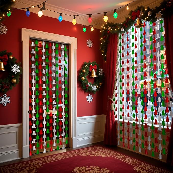 2 Pack 3.3x6.6ft Christmas Tree Foil Fringe Curtains - Sparkling Ornament Tinsel Backdrop for Holiday Party Decorations, Christmas Gathering, New Year Celebrations, Winter Festivals, Events Decked