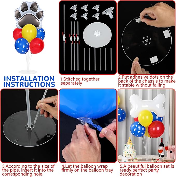 Dog Paw Party Balloons Stand Kit 2 Sets with 2 Dog Paw Print Bone Shaped Foil Balloons Black Red Yellow Party Balloon Centerpiece for Tables for Boy Girl Pet Puppy Birthday Baby Shower Parties Decor