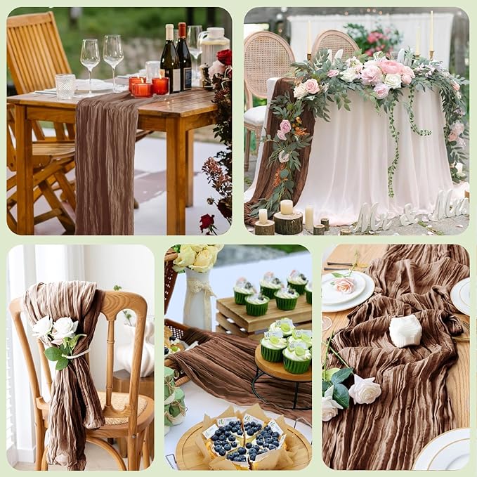 Wokceer Cheesecloth Table Runner 6Pack 10FT Brown Boho Gauze Cheese Cloth Table Runner for Party Long Rustic Sheer Table Runners for Baby Bridal Shower Wedding Easter Table Decor