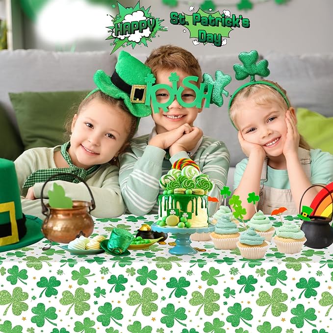 3 Pack St Patricks Day Tablecloth - Lucky Green Shamrock St Patrick's Tablecloths Set, Disposable Plastic St Patrick Table Cloth Cover for Happy St. Patrick's Day Dinner Table Decor Party Supplies