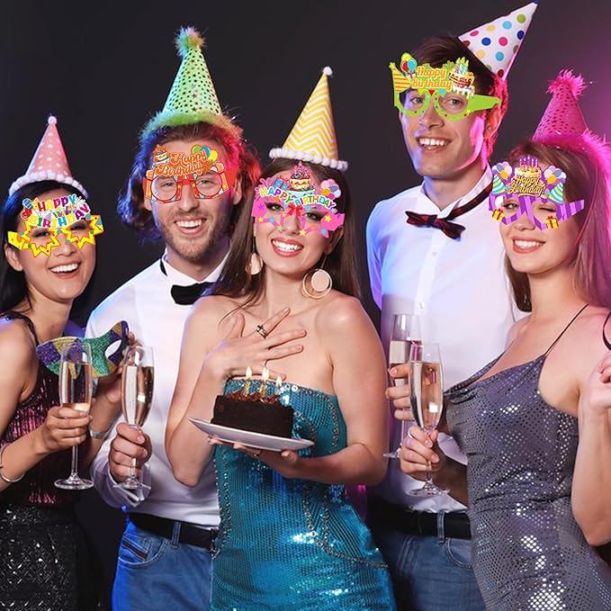 16PCS Happy Birthday Glasses, Birthday Party Paper Eyeglasses Photo Booth Props for Birthdays Party Supplies Decorations