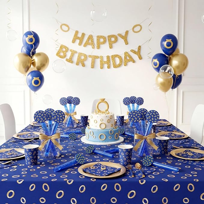 Jenaai 24 Pcs Blue with Gold Ring Bubble Wands Cartoon Bubble Wand Party Favors for Summer Activity Cartoon Birthday Gifts Carnival Goody Bag Stuffers Wedding Supplies