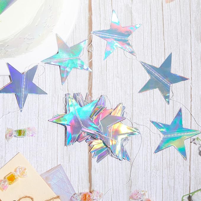 Spakon 65 Feet Glitter Star Paper Garland Banner Hanging Decoration Star Streamers Double Side 2026 Graduation Decorations for Wedding Birthday Festival New Year Party Decoration (Iridescent)