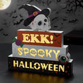 BlcTec Halloween Decorations Indoor 9.4" 4-Tier Wooden Block Set with Glowing 3D Letters, Skull Topper, Battery Operated Spooky Halloween Décor Built-in Timer for Home, Mantle, Shelf, Table Decor