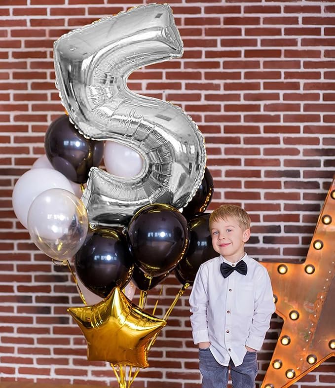 40 Inch Large Silver Number 5 Letter Balloon, Alphabet Letter Mylar Foil Helium Big Number Balloons for Birthday Anniversary Party Graduations Festival Decorations
