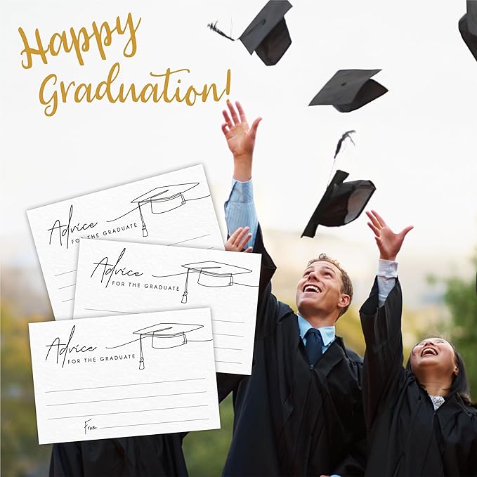 30 Graduation Advice Cards - Minimalism Grad Cap - 4"X6" White Double-Sided Fill In Style Advice & Wishes Cards, Class Of 2026 Graduation Party Decorations & Supplies - 003