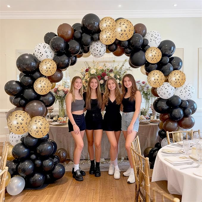 Cheetah Print Balloons, Black Dark Chocolate Tan Brown White Beige Leopard Latex Balloons, Jungle Animal Balloon Cheetah Decorations for Birthday Party Bachelorette Wild One Safari Bridal Shower Decor