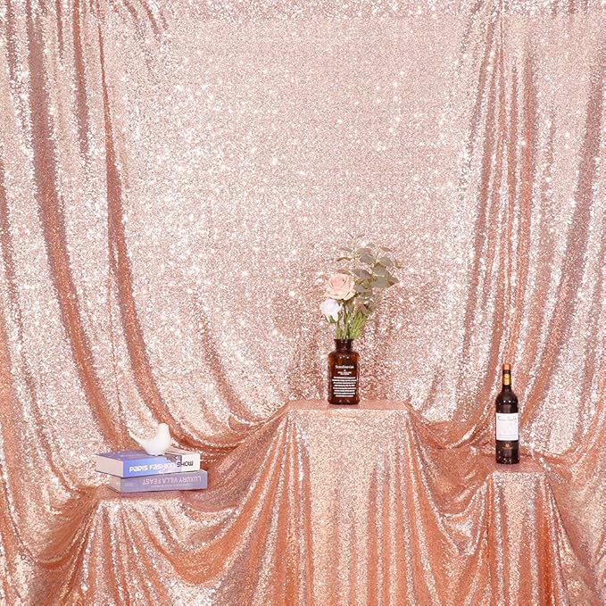 Juya Delight 6ft x 8ft Rose Gold Sequin Backdrop Curtain for Party Wedding Photography