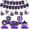12Pcs Retirement Party Decorations for Men Women Purple Black Happy Retirement Banner Honeycomb Centerpiece Swirls Party Supplies Retired Farewell Party Set Work Graduation Party Decorations