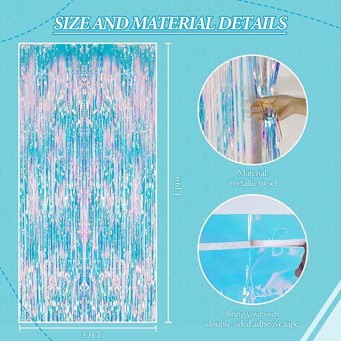 2 Pack Foil Fringe Backdrop - Iridescent Shiny Tinsel Curtains for Party Decoration/Photo Booth Props - 3.3x6.6 FT Metallic Foil Backdrop for Birthday, Wedding, Graduation, Christmas.