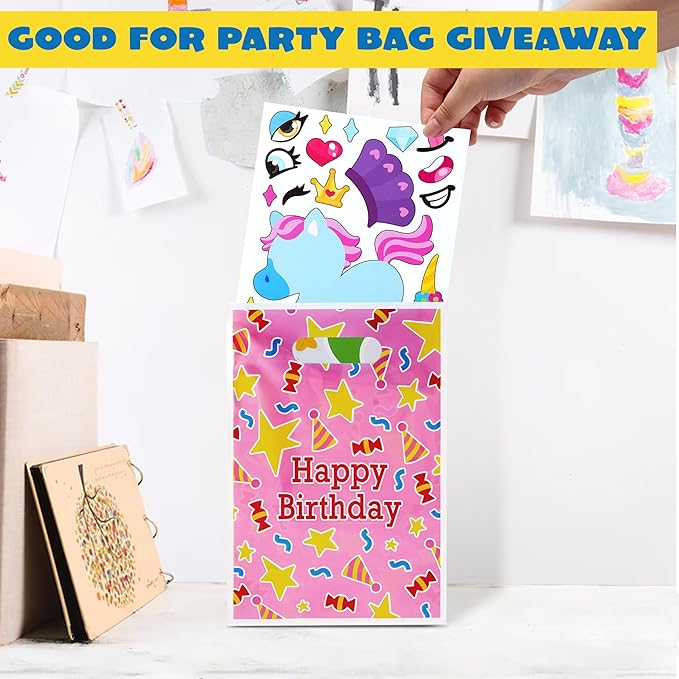 JOYIN 24 Sheets 9"x6" Make a face Stickers for Kids, Make Your Own Monster Unicorn Stickers, Party Favors Kids Crafts, Goodie Bags Stuffers Classroom Activities