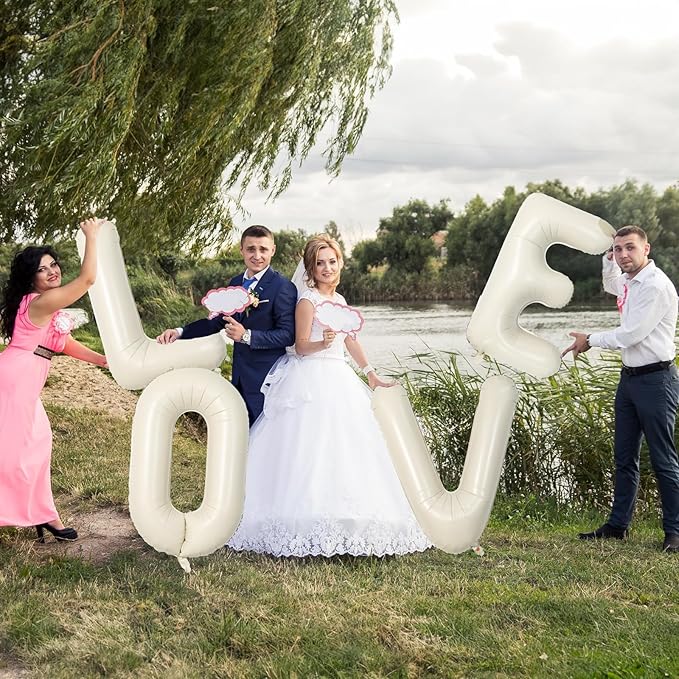 Cream A Letter Balloons, 40 Inch Alphabet Foil Name Beige, Large Self Inflating Letters A, White Sand Mylar Helium Custom for Girls Birthday Party Baby Shower Decoration