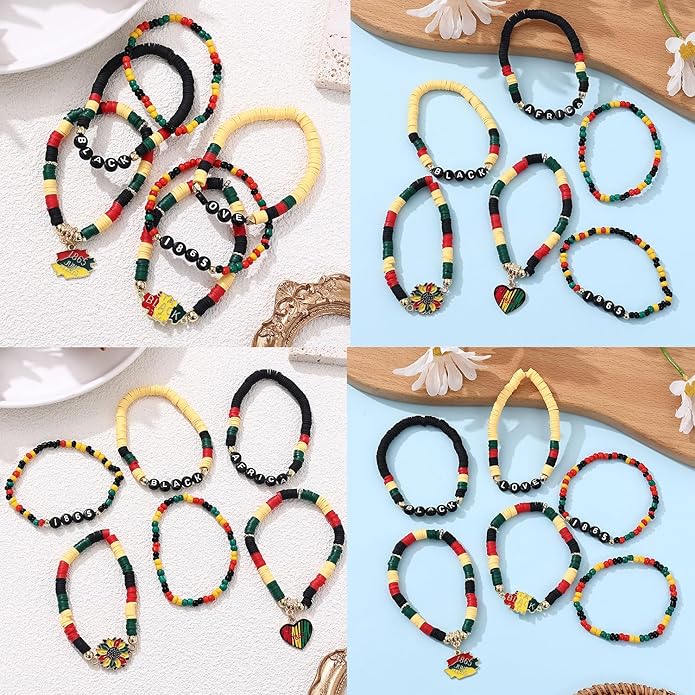 Cooluckday 36 Pcs Holiday Heishi Surfer Bracelets for Women Bulk Easter Mother's Day Christmas St. Patrick's Day Mardi Gras Bracelet Stackable Stretch Friendship Bracelets Set