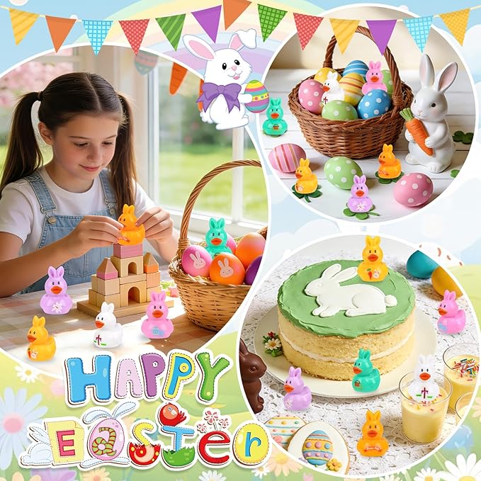 120 Pcs Easter Mini Resin Ducks 6 Style Miniature Bunny Ear Duck Figurines Easter Bulk Tiny Ducks for Party Favor Gifts Topper Desk Basket Craft Garden Landscape Ornament Potted Decor