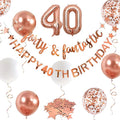 Rose Gold 40th Birthday Decorations for Women Forty & Fantastic Happy 40th Birthday Banner Garland Foil Balloon 40 for Womens 40 and Fabulous Cheers to 40 Years Old Birthday Party Supplies Backdrop