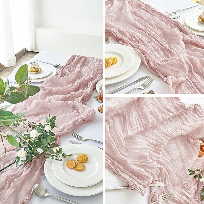 IVAPUPU 10 Pcs Cheesecloth Table Runner - 10ft Dusty Pink Easter Spring Boho Gauze Cheese Cloth Table Runners for Baby Shower Decoration Wedding Party Summer Garden Farmhouse