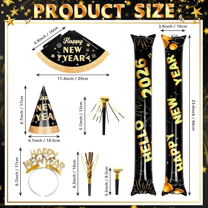 New Years Eve Party Supplies 2026 64PCS Happy New Years Decoration Hats Headband for 2026 Party Props Festival Decorations Count Down NYE Party Supplies Favors (Black-1)