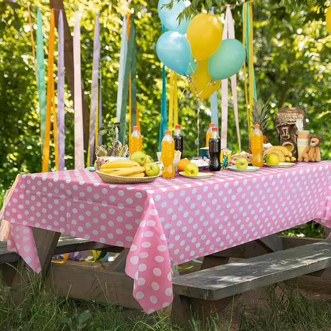 2 Pieces Pink Polka Dot Rectangle Tablecloth - 54x72“ Decorative & Stain Resistant Table Cloth with Polka Dot Pattern, Table Cover for Dining Table, Buffet, Wedding, Camping, Party & Wedding