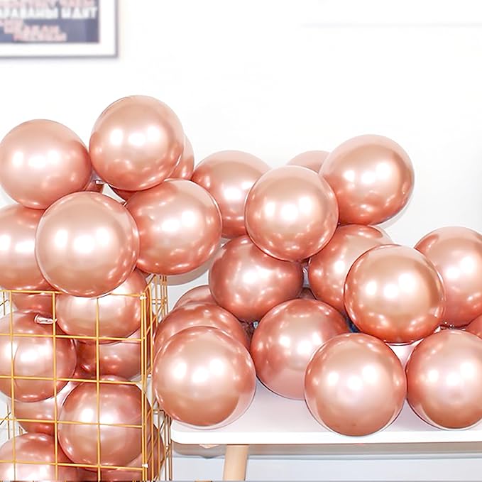 Rose Gold 12 Inch 100 Pcs Latex Metallic Chrome Balloons Helium Shiny Thicken Balloons Party Decorations (Rose Gold)