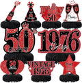 9Pcs 50th Birthday Decorations Red and Black 50th Birthday Party Decorations for Women,Happy 50 Years Vintage 1976 Aged Honeycomb Centerpieces Table Sign Decor Supplies