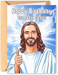 Funny Birthday Card for Men Women - Hilarious "See You Soon" Dark Humor Joke, Heavy Duty 400GSM Cardstock - Rude Gag Gift for Best Friend, Husband, Dad, Coworker - 5x7 Blank Inside Note Card with Kraft Envelope