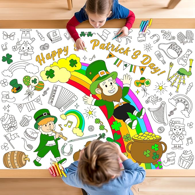Labeol St Patricks Day Decorations Coloring Tablecloth for Kids Giant Coloring Poster Banner St Patricks Day Crafts Gifts for Kids Party Decor