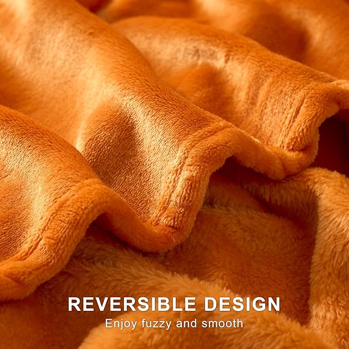 Hansleep Fleece Orange Throw XL Blanket, Super Soft Flannel Fuzzy Plush Cozy Blanket for All Seasons, Orange, Throw XL 50x70 Inches
