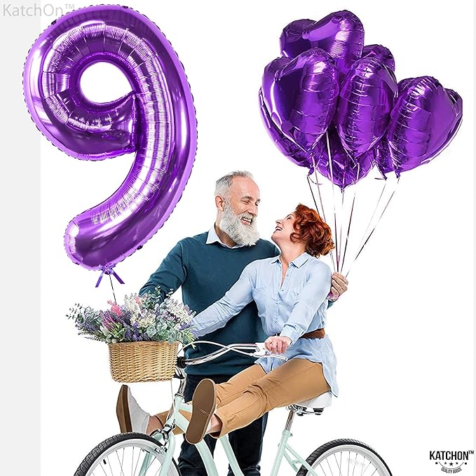 KatchOn, Giant Purple Number 9 Balloon - 40 Inch | Foil 9 Birthday Balloon for 9th Birthday Decorations | 9th Anniversary Decoration | Purple Party Decoration