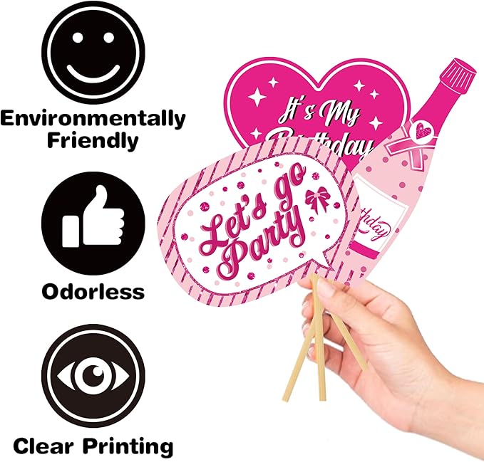 Birthday Decorations for Women,Happy Birthday Banner, 35 Balloons,Photo Booth Props for Girls (Hot Pink)