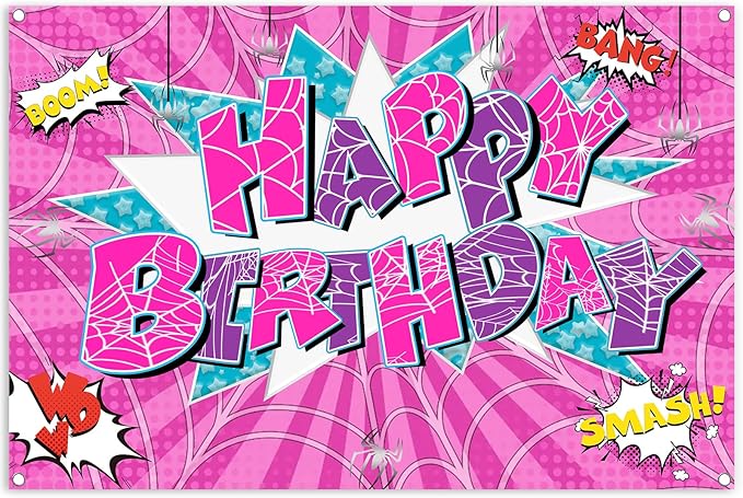 5x3ft Pink Spider Theme Backdrop Cartoon Photography Background Kids Boys Girls Birthday Party Decorations Photo Booth Banner Props