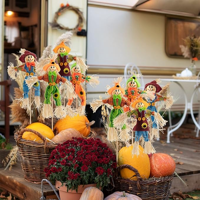 ZAUGONTW 12 PCS Halloween Scarecrow Decoration Outdoor, Fall Harvest Scarecrow Decor, Standing Scarecrows Decorations for Garden, Home, School, Yard, Porch, Thanksgiving Décor
