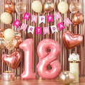 18th Birthday Decorations for Girls, Rose Gold and Black Party Supplies Set with Happy 18th Banner, Number 18 Balloon and Foil Fringe Curtains, 18 Year Old Kit